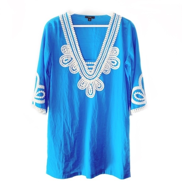 J Crew Turquoise Embroider Tunic Kaftan Shirt XS - Picture 1 of 3